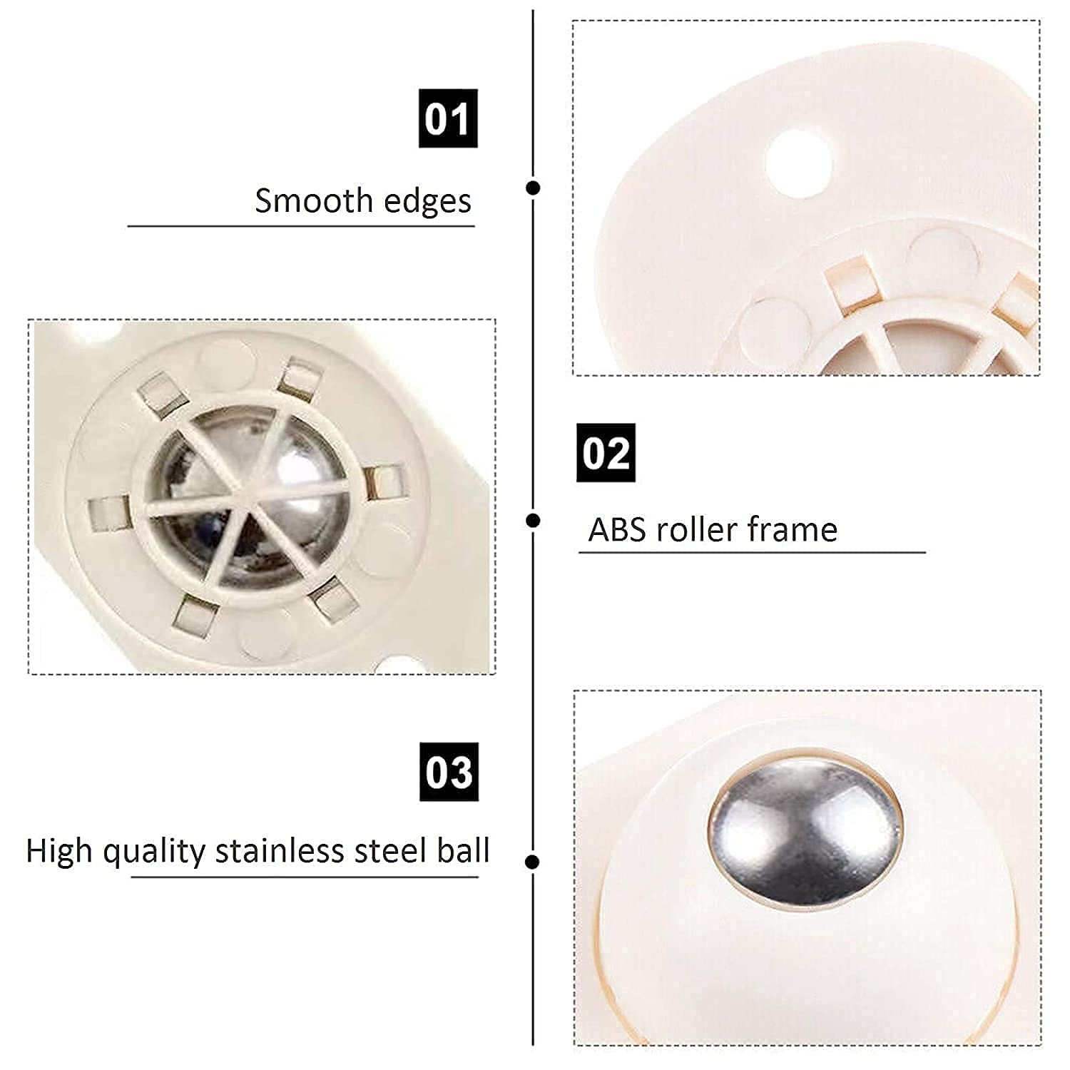 Pack of 4 - Adhesive Pulley 360° Stainless Steel Caster Universal Furniture Stor