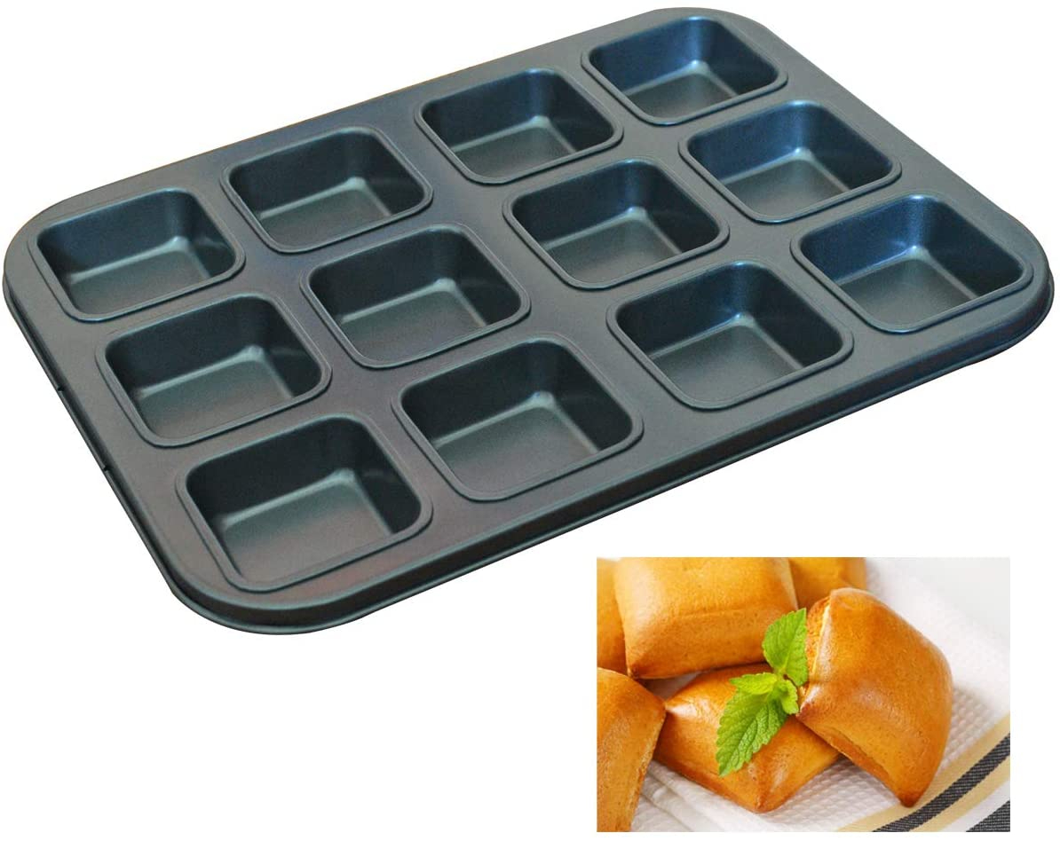 12-Cavity Non-Stick Bakeware Mini Brownie Bar Baking Pan - Square Cake/Muffin/Ch