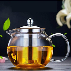 Glass Teapot with Heat Resistant Stainless Steel Infuser, Borosilicate Glass Tea