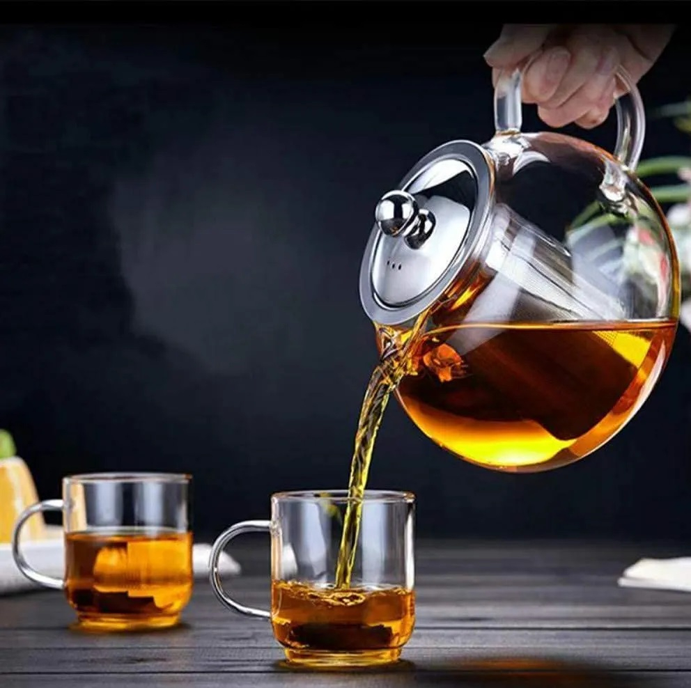 Glass Teapot with Heat Resistant Stainless Steel Infuser, Borosilicate Glass Tea