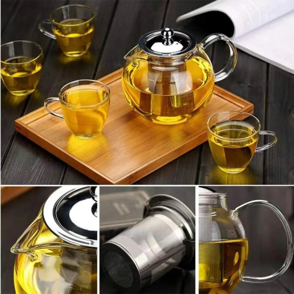 Glass Teapot with Heat Resistant Stainless Steel Infuser, Borosilicate Glass Tea