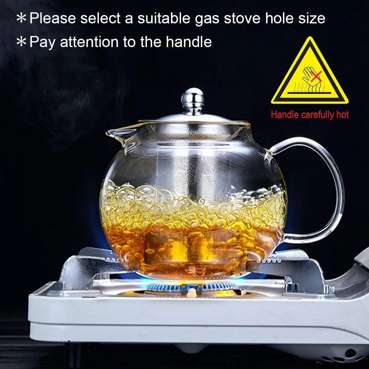 Glass Teapot with Heat Resistant Stainless Steel Infuser, Borosilicate Glass Tea