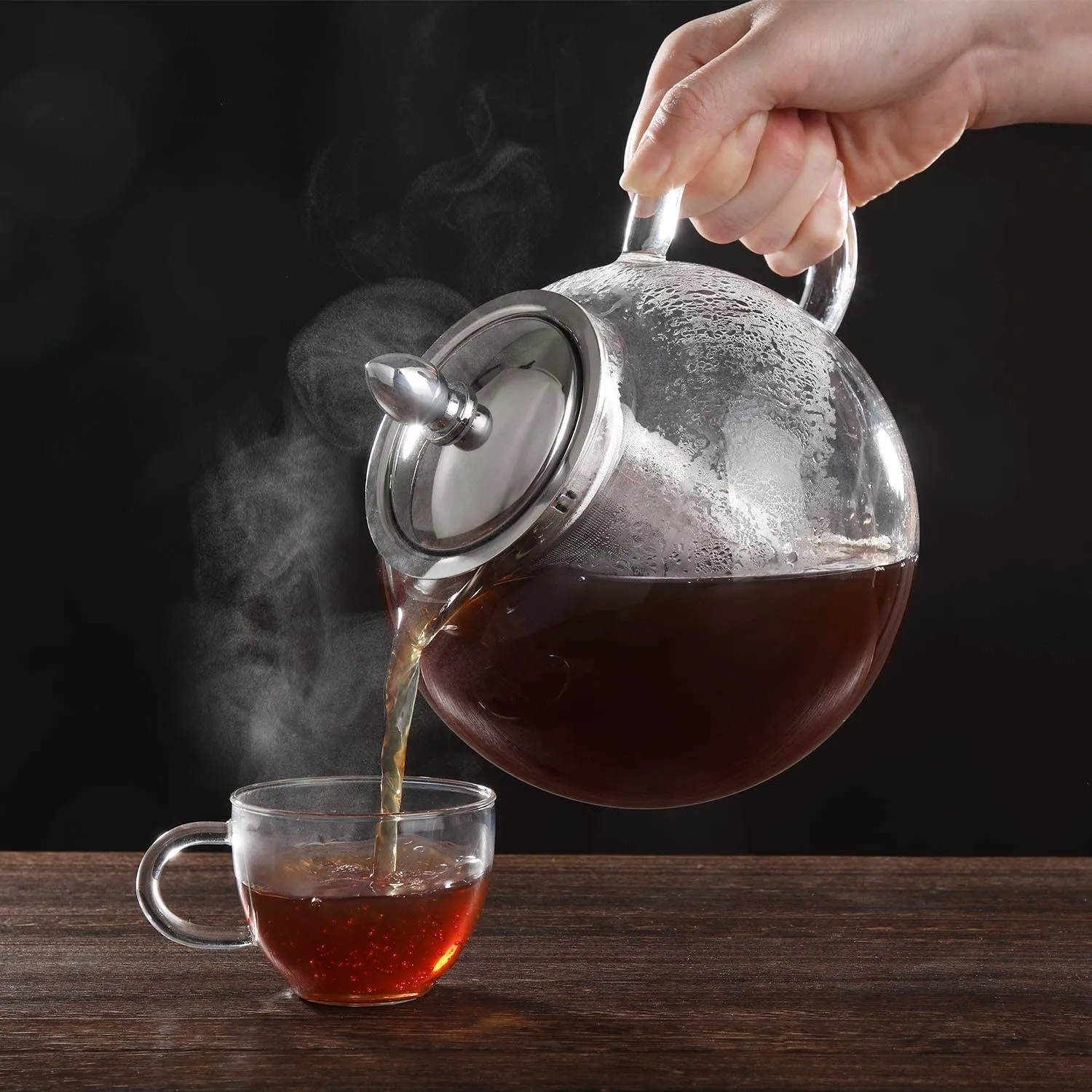 Glass Teapot with Heat Resistant Stainless Steel Infuser, Borosilicate Glass Tea