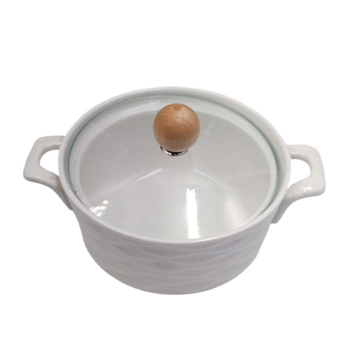 Mini Ceramic Pot With Handles & Glass Lid, Soup Bowl, Bowl Cute Glass Cover Japa