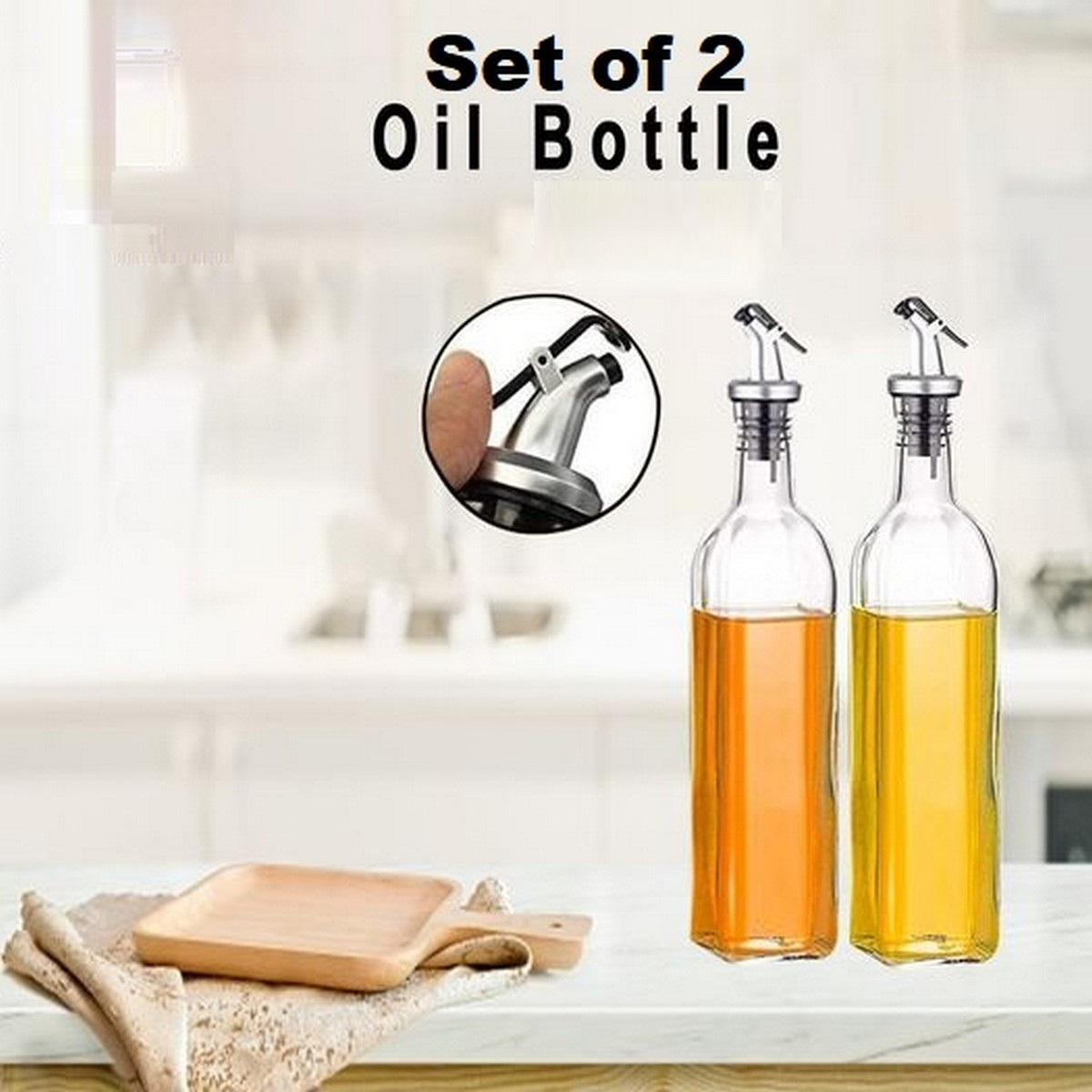 Set of 2 - Glass Oil Bottle Leakproof Kitchen Glass Olive Oil Dispenser Bottle V