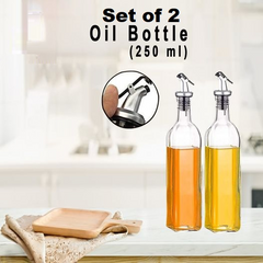 Set of 2 - Glass Oil Bottle Leakproof Kitchen Glass Olive Oil Dispenser Bottle V