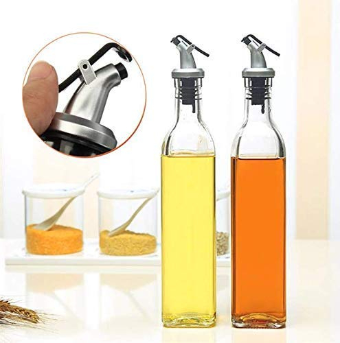 Set of 2 - Glass Oil Bottle Leakproof Kitchen Glass Olive Oil Dispenser Bottle V