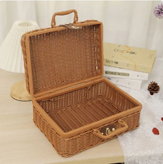 Plastic Rattan Storage Basket With Handles, Rattan Suitcase Box, Picnic Basket