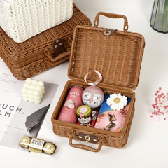 Plastic Rattan Storage Basket With Handles, Rattan Suitcase Box, Picnic Basket