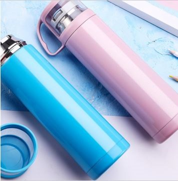 Random Color Stainless Steel Vacuum Insulated Flask Thermos With Cup - 500 ML, H