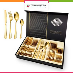 24 Pieces Stainless Steel Golden Cutlery Set, Polished Cutlery For 6 People