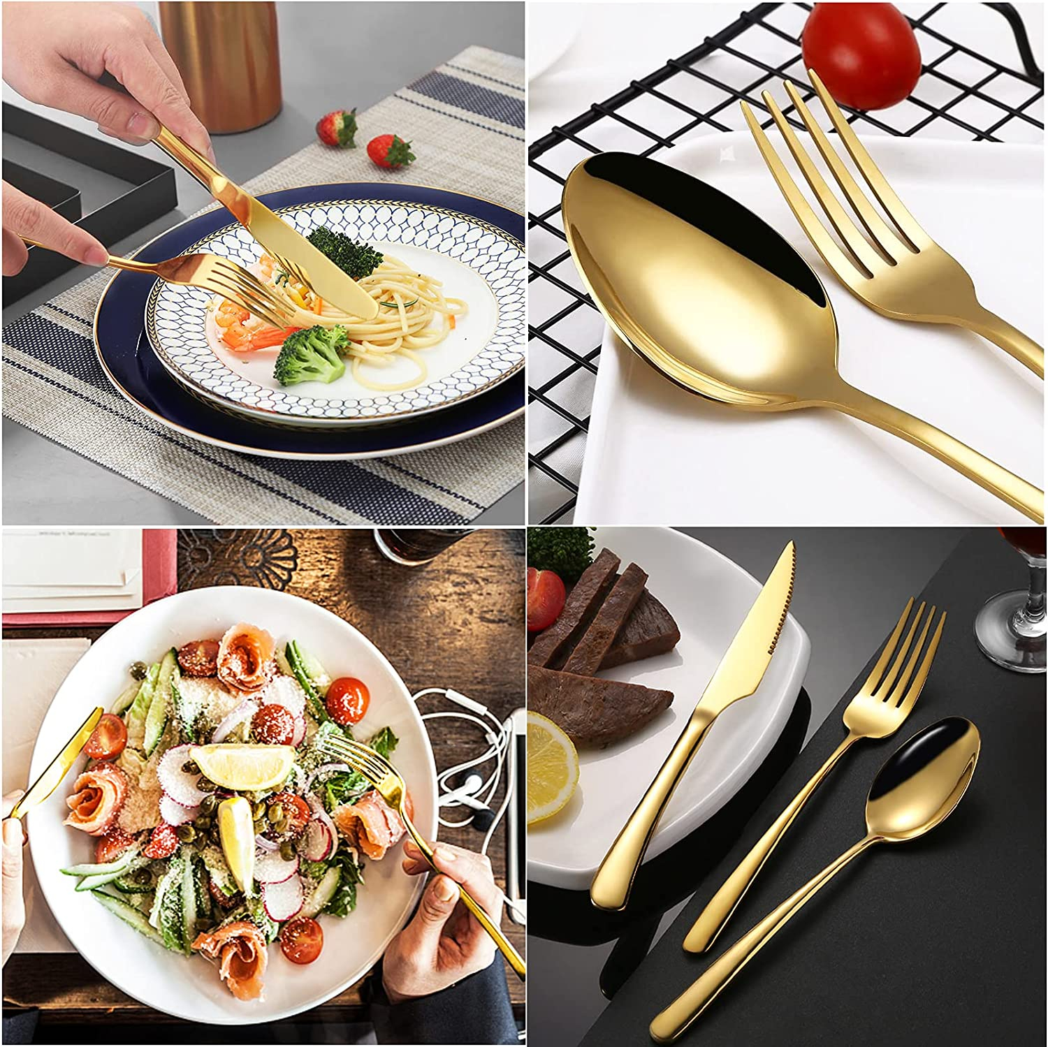 24 Pieces Stainless Steel Golden Cutlery Set, Polished Cutlery For 6 People