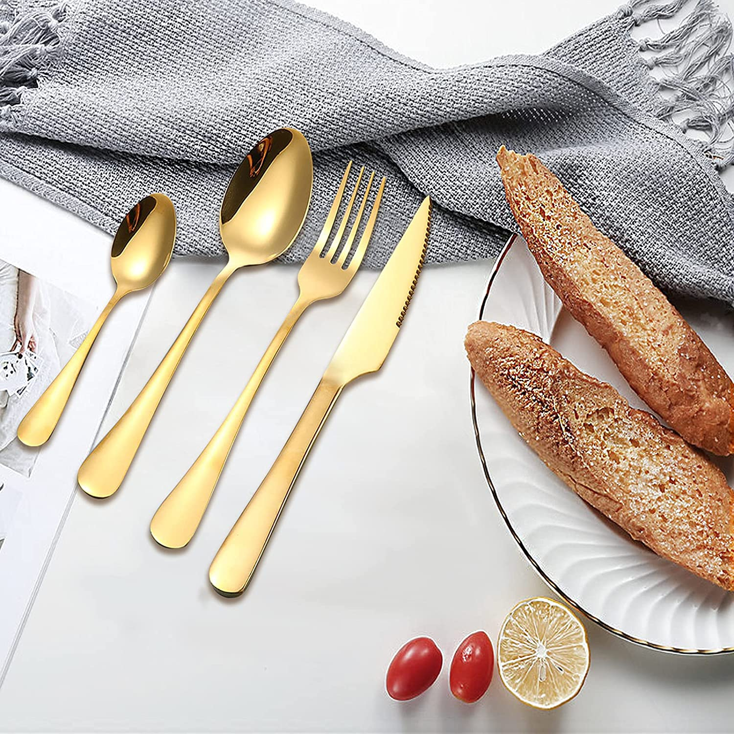 24 Pieces Stainless Steel Golden Cutlery Set, Polished Cutlery For 6 People