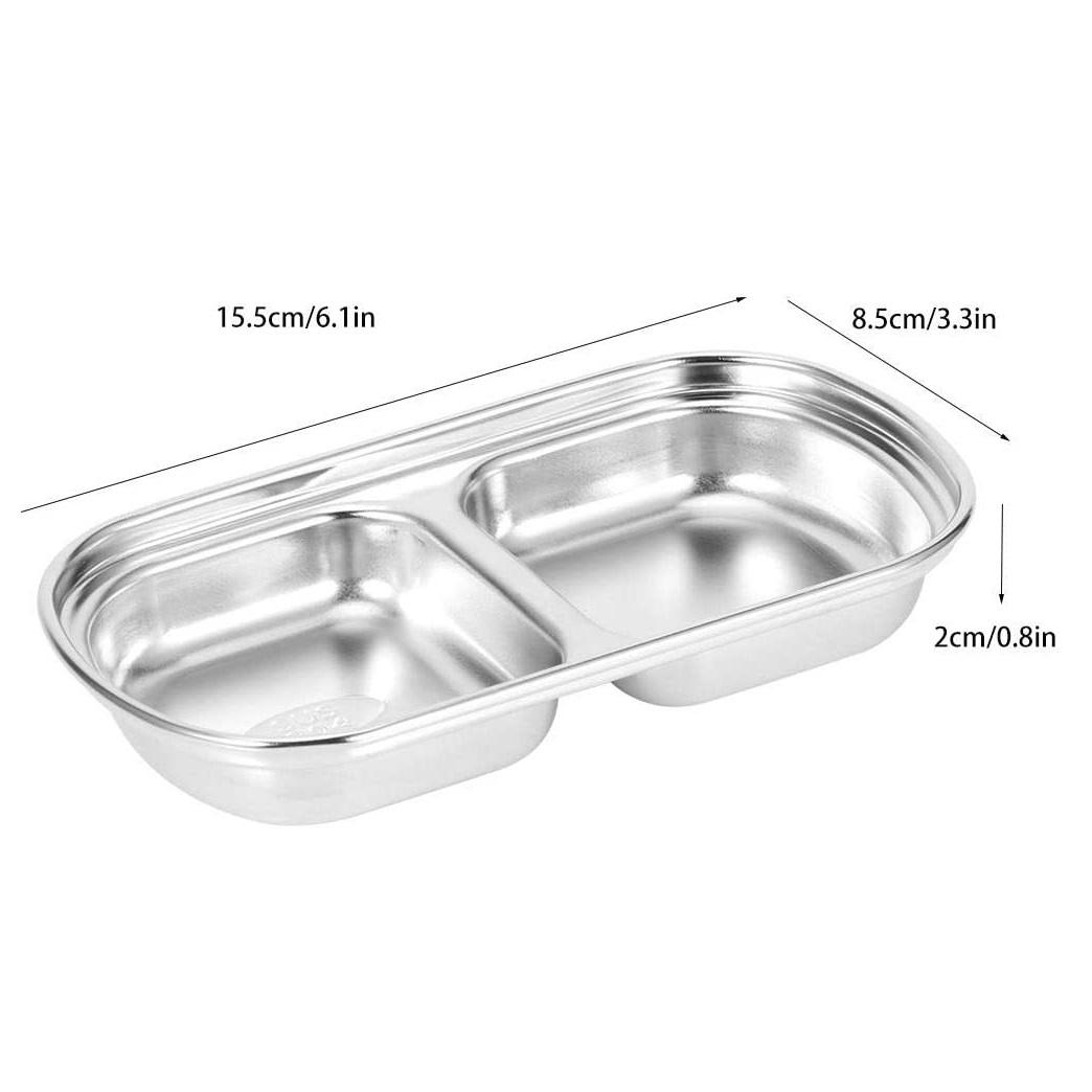 2 Compartments Stainless Steel Sauce Dish Seasoning Dish Snack Plate, Korean Sau