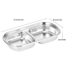 2 Compartments Stainless Steel Sauce Dish Seasoning Dish Snack Plate, Korean Sau