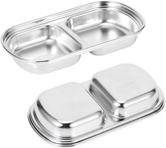 2 Compartments Stainless Steel Sauce Dish Seasoning Dish Snack Plate, Korean Sau