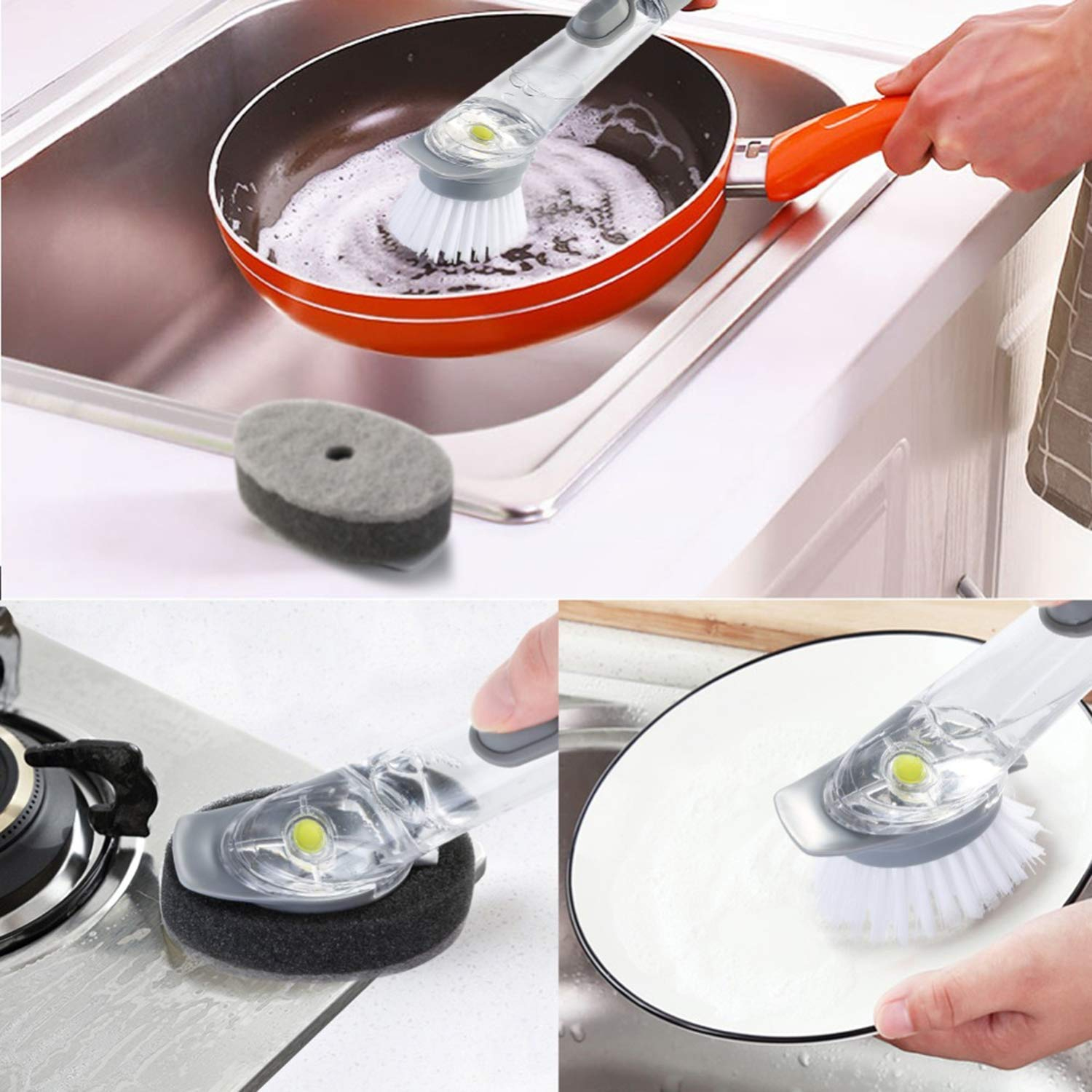 Decontamination Wok Brush Kitchen Pot Cleaning Brush with Changeable Cleanings H