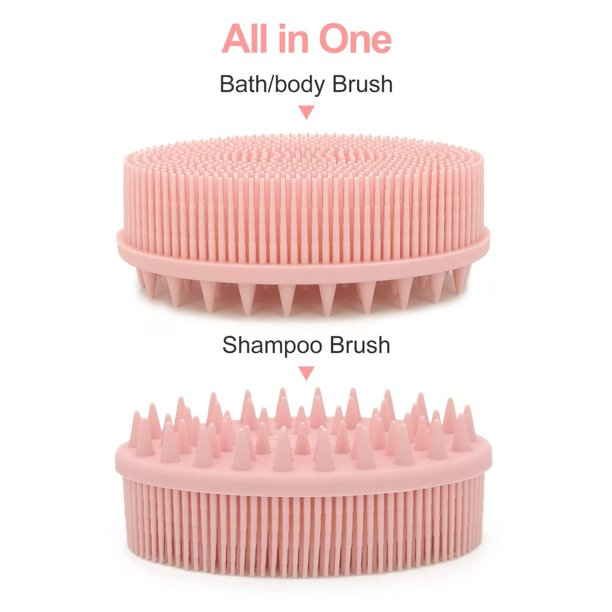 Random Color - 2in1 Bath Brush & Shampoo Scrubber, Bath and Shampoo Brush Silico