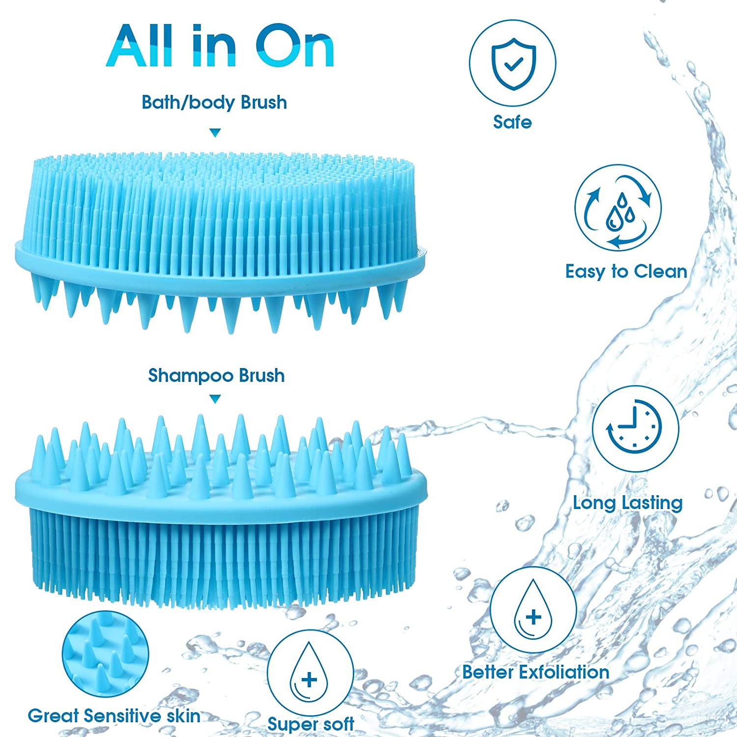 Random Color - 2in1 Bath Brush & Shampoo Scrubber, Bath and Shampoo Brush Silico