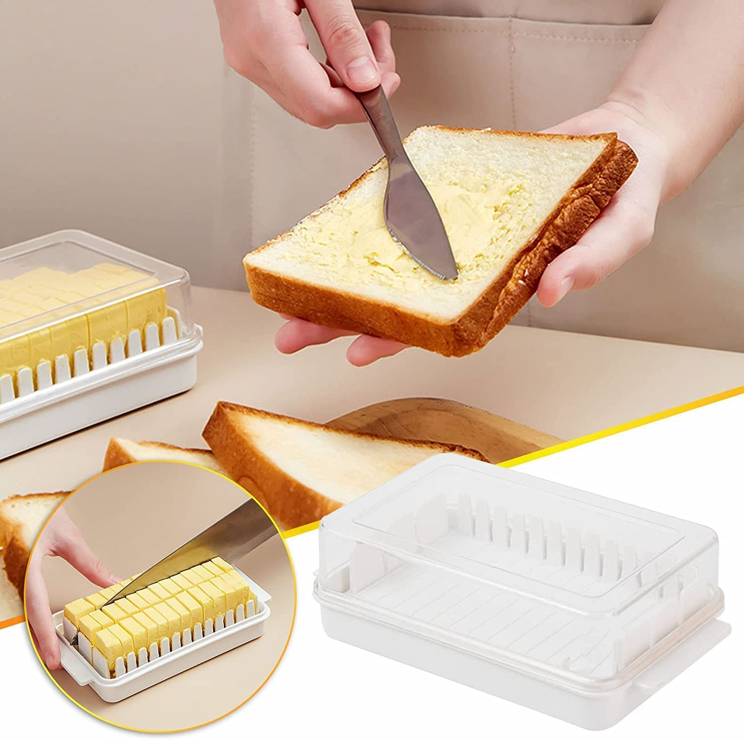 Buter Cutting Storage Box With Lid Buter Dish with Slicer for Easy Cutting, Chee