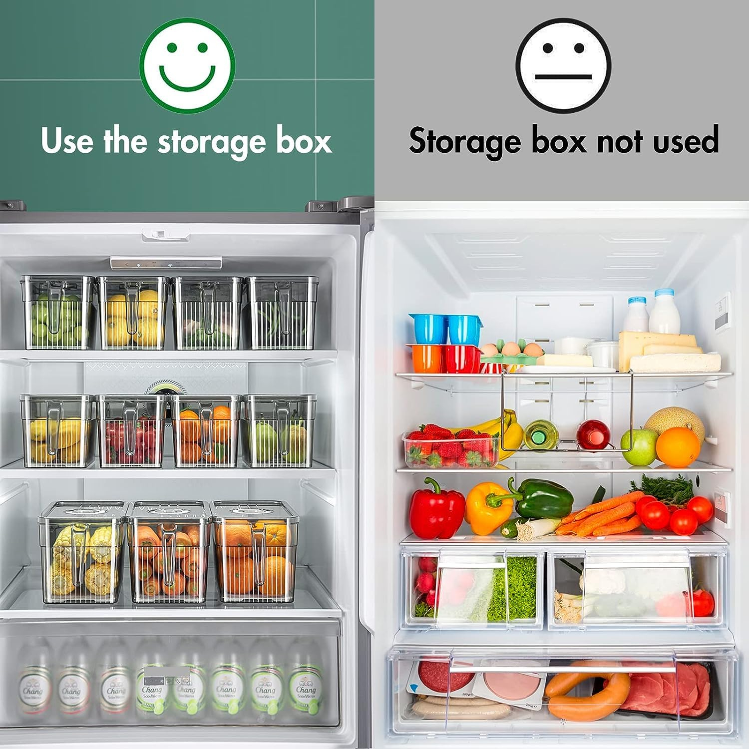 Fridge Organizer with Freshness Timer Lid, Stackable Refrigerator Organizer Bins