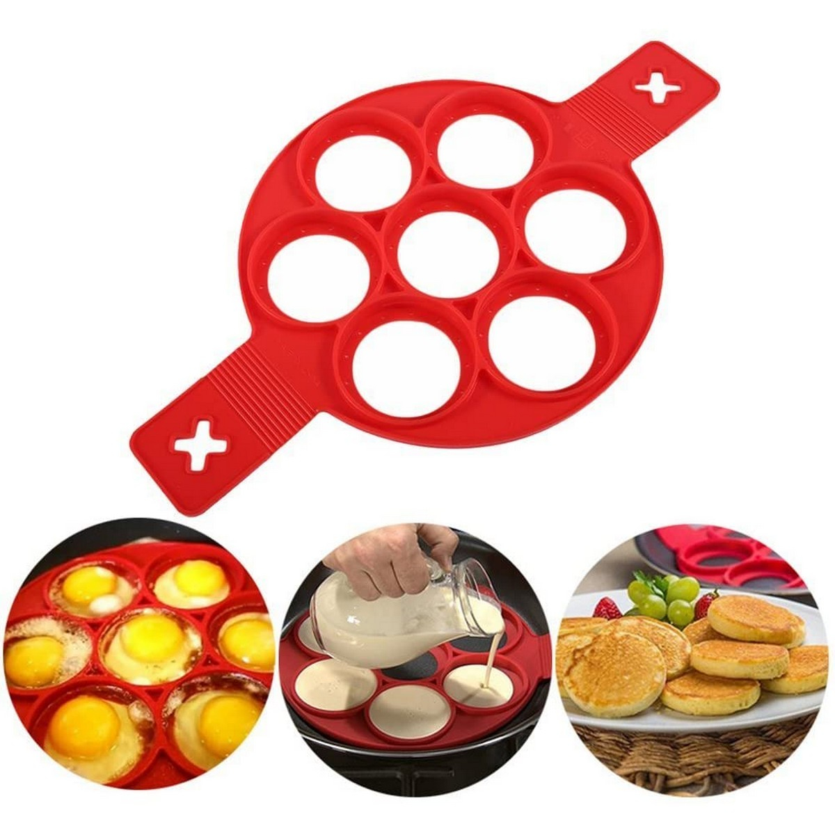 7-Cavity Silicone Material Reusable Pancake Mold 7 Circles Eggs Ring Maker