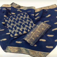 Fabrics Cotton Jacquard 3 Piece Unstitched Suit With Cotton Dupatta & Trouser