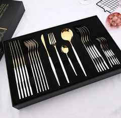 Luxury Techmanistan 24 Pieces Stainless Steel Golden Cutlery Set, Polished Cutle