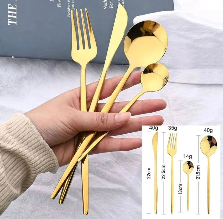 Luxury Techmanistan 24 Pieces Stainless Steel Golden Cutlery Set, Polished Cutle