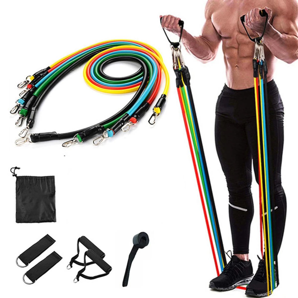 11pcs Set Portable Yoga Pilates Body Building Resistance Bands Set Pull Rope Ela