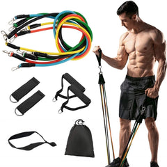 11pcs Set Portable Yoga Pilates Body Building Resistance Bands Set Pull Rope Ela