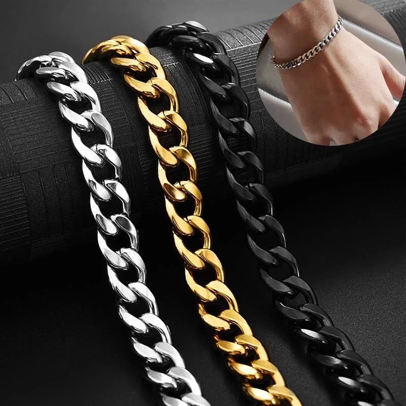 Black/Silver/Golden Cuban Link Chain Wrist / Hand Bracelet for Men / Boys - Mens