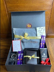 men's gift box unstiched suit watch wallet perfume chocolates