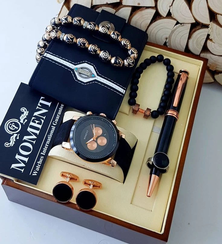 gift box for men-watch wallet studs stong ring band pen