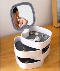 360° Rotating Jewelry Storage Box 4 Layers Portable Travel Jewellery Holder Jewe