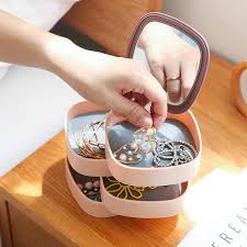 360° Rotating Jewelry Storage Box 4 Layers Portable Travel Jewellery Holder Jewe