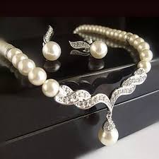 Creative Silver Color Necklace 1Pair Earrings Wedding Bridal Pearl Jewelry Set F