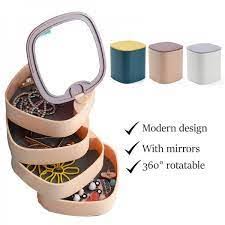 360° Rotating Jewelry Storage Box 4 Layers Portable Travel Jewellery Holder Jewe